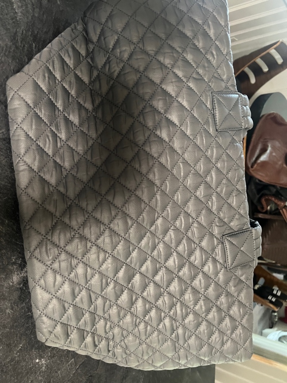MZ Wallace Quilted Grey Tote with Gold Logo - Picture 3 of 10